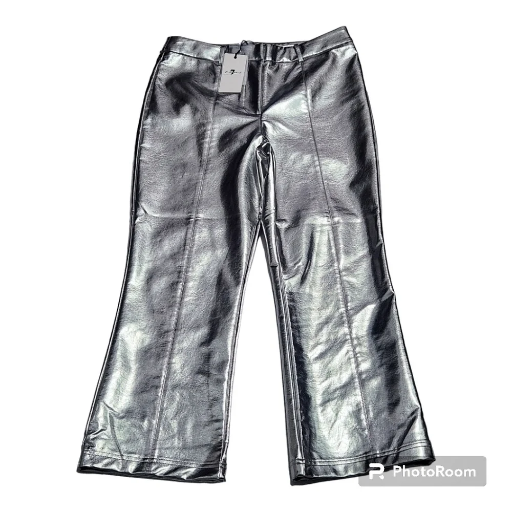 7 For All Mankind Silver Metallic  Coated Faux Leather Jeans Womes SIZE US Large - Picture 4 of 13